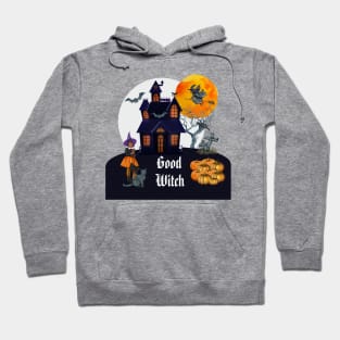 Spooky Halloween good witch and haunted house Hoodie